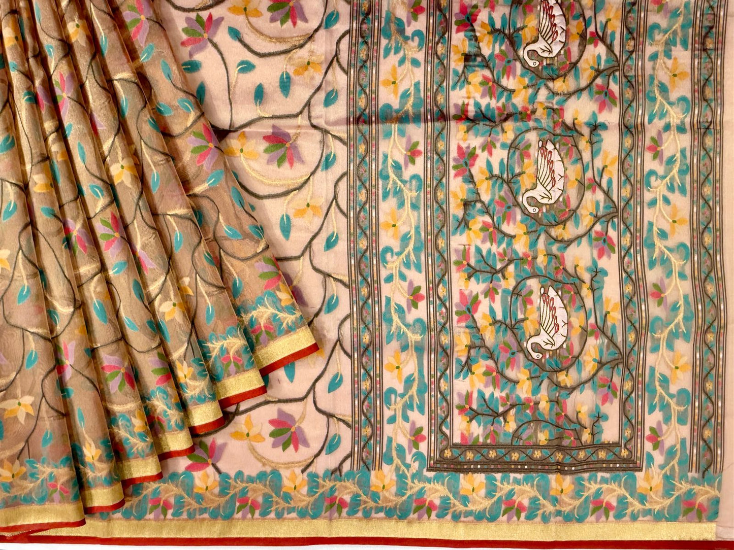 Gold color Pure Benarasi tissue paithani saree with all over weaving