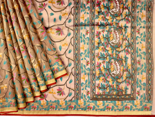 Gold color Pure Benarasi tissue paithani saree with all over weaving