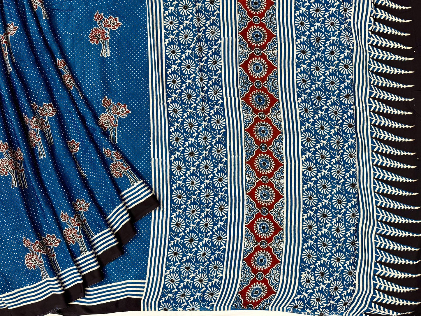 Indigo color ajrakh block print on pure modal crepe