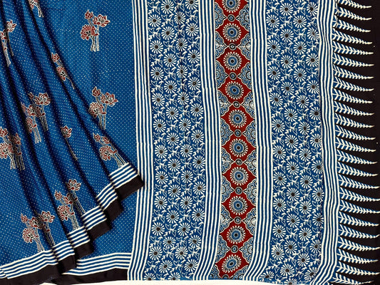 Indigo color ajrakh block print on pure modal crepe