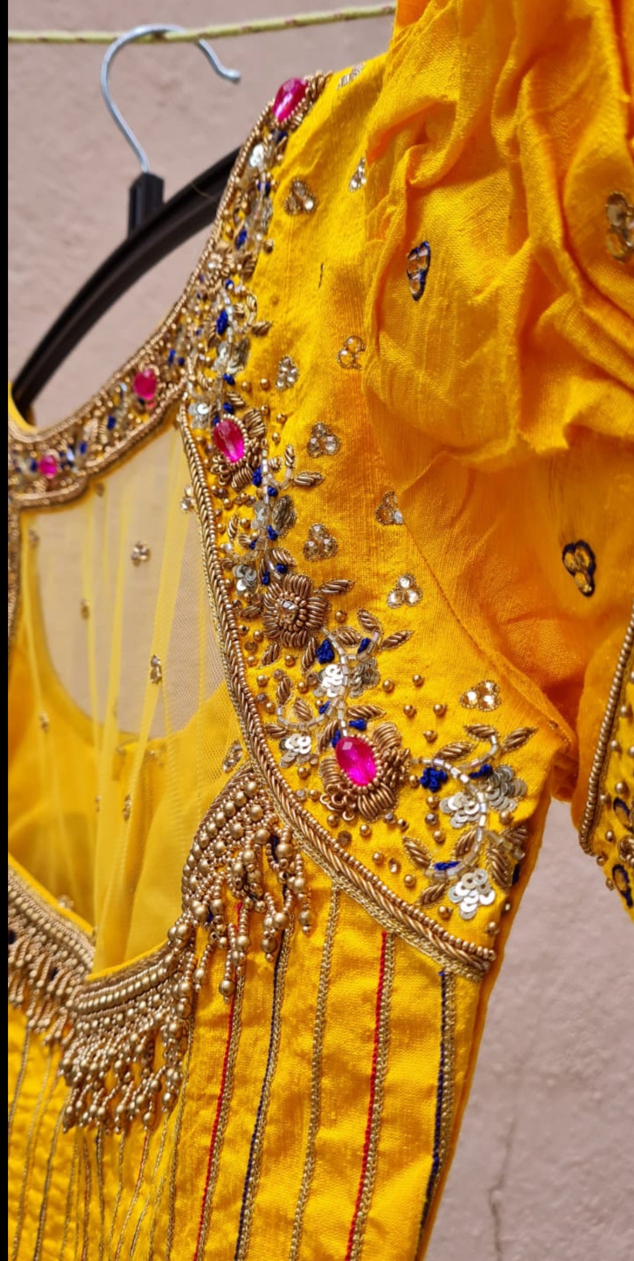 Custom Yellow Aari Work Blouse Online USA