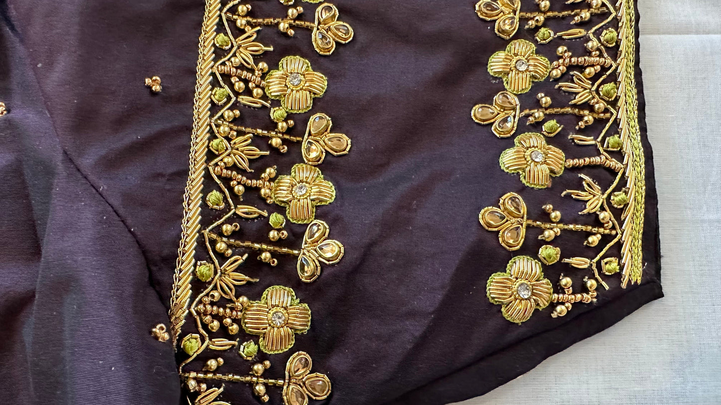 Custom Black with gold Aari Work Blouse Online USA