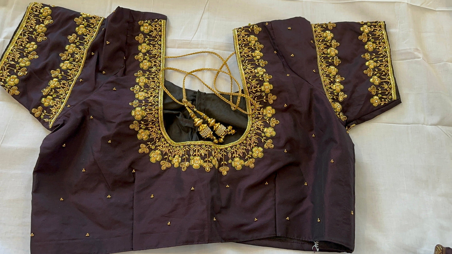 Custom Black with gold Aari Work Blouse Online USA