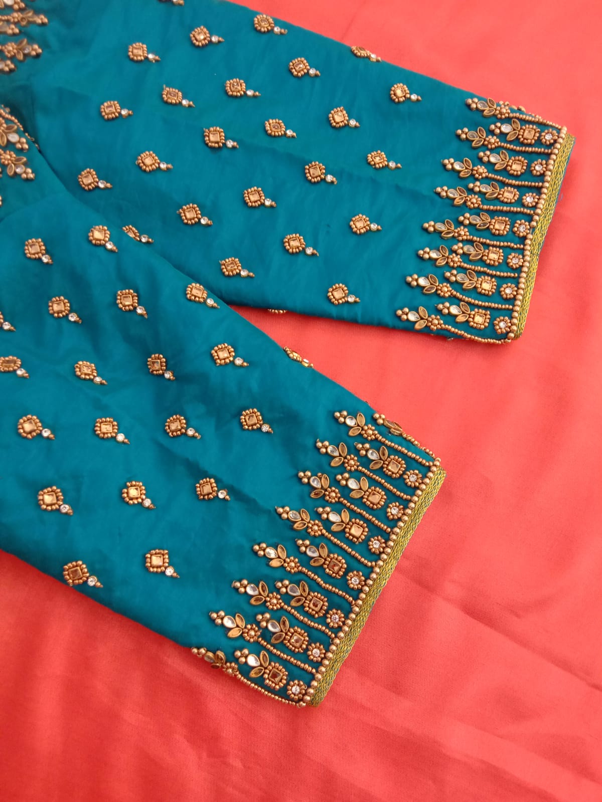 Custom Light Blue Aari Work Blouse Online USA