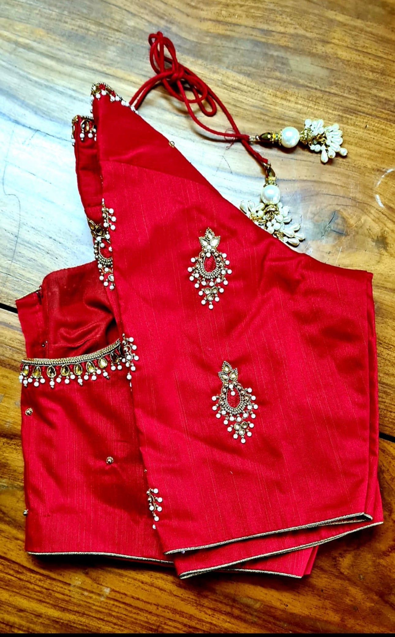 Custom Red Aari Work Blouse Online USA