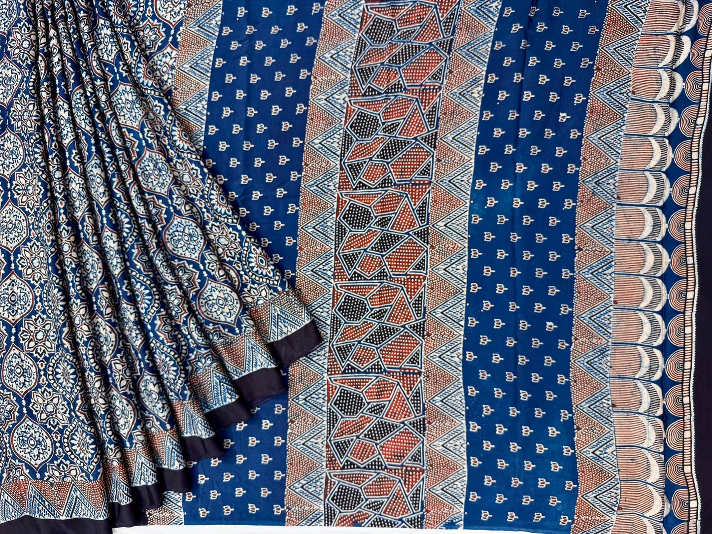 Navy blue ajrakh block print on pure modal crepe