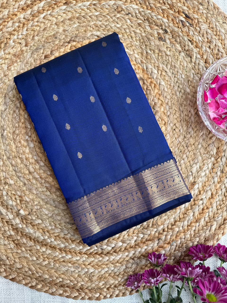 Navy blue pure Arni handloom Kanjeevaram silk saree