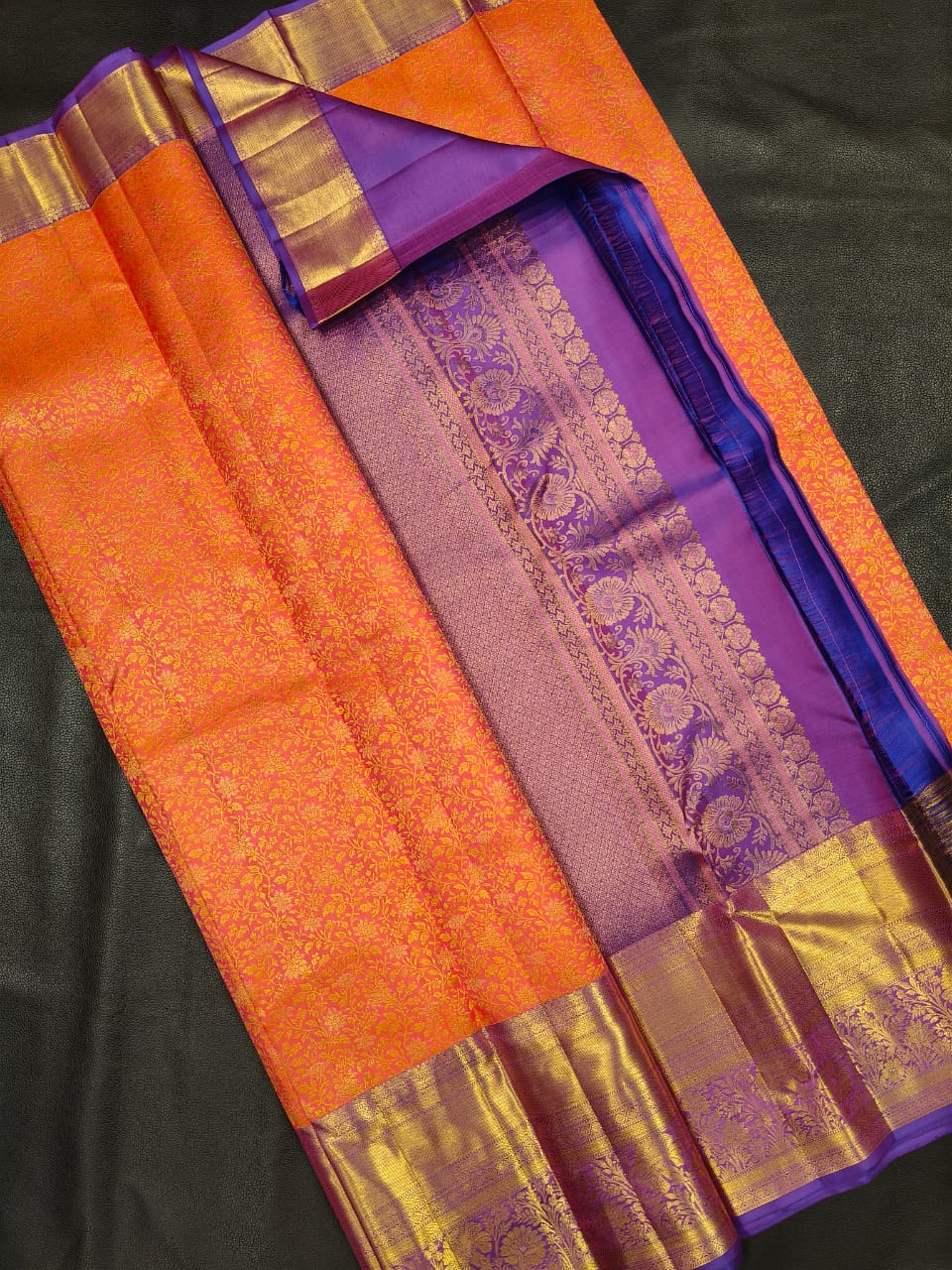 Orange with Blue Contrast saree in usa