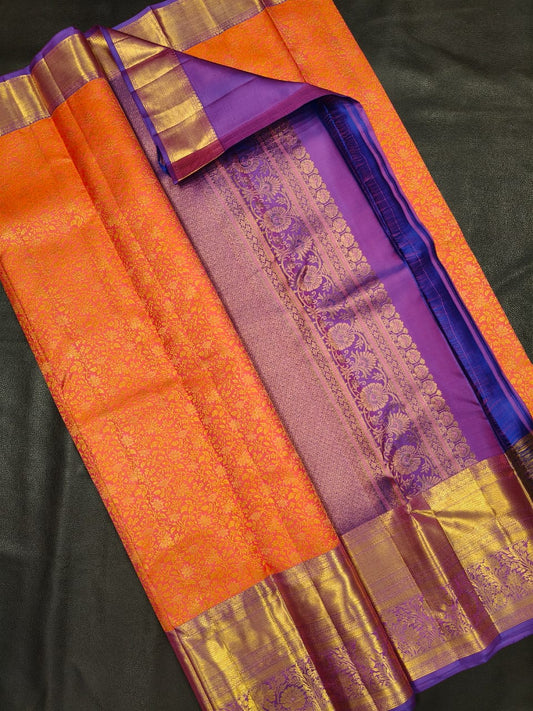 Orange with Blue Contrast saree in usa
