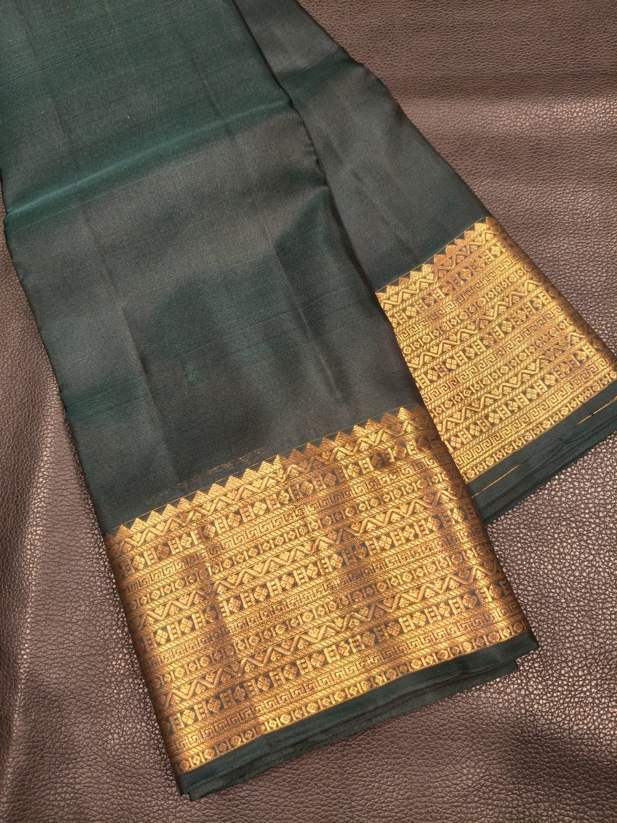 Dark Green  with Golden Pure Handloom Saree