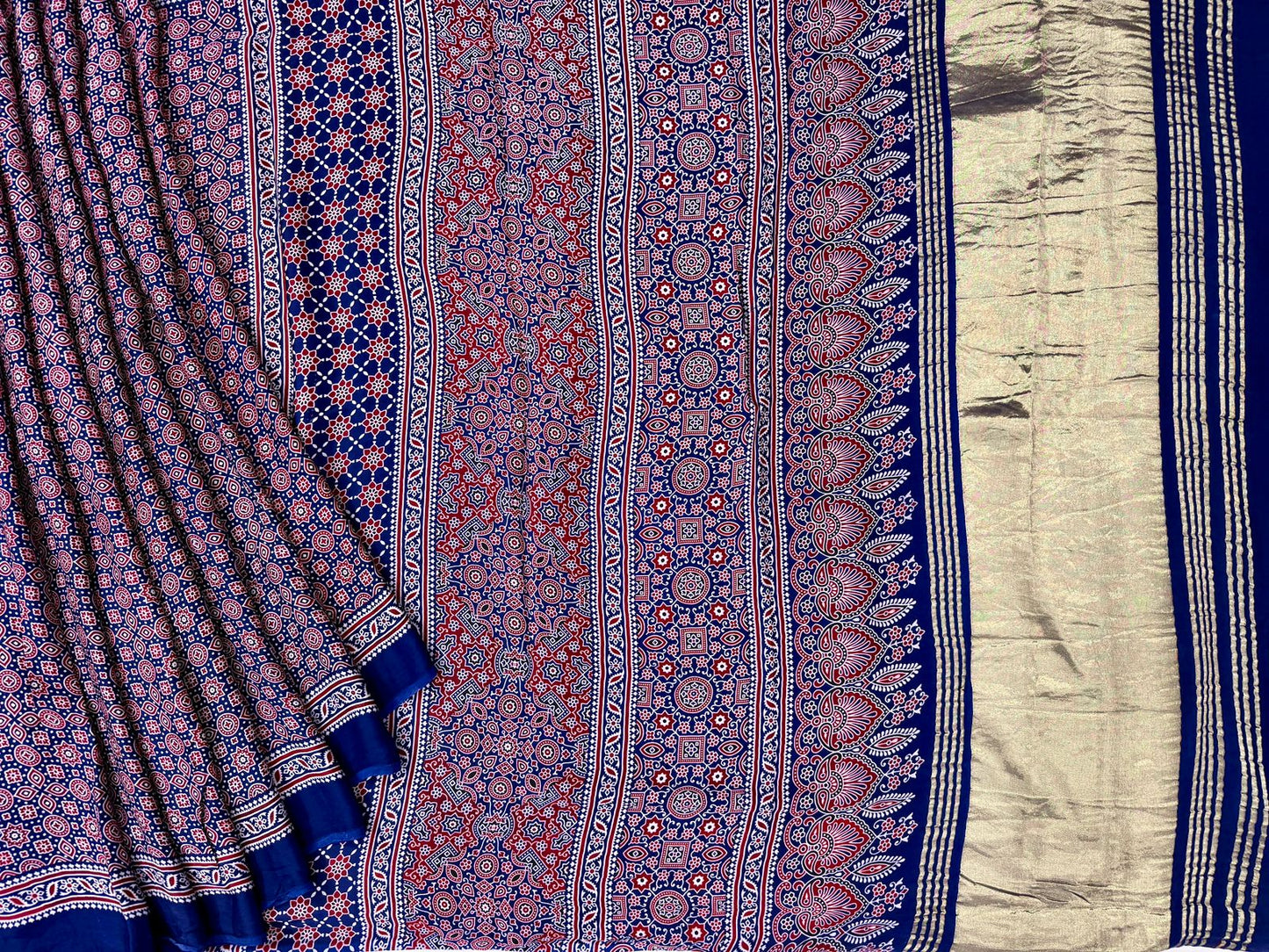 Purple ajrakh block print on pure modal crepe