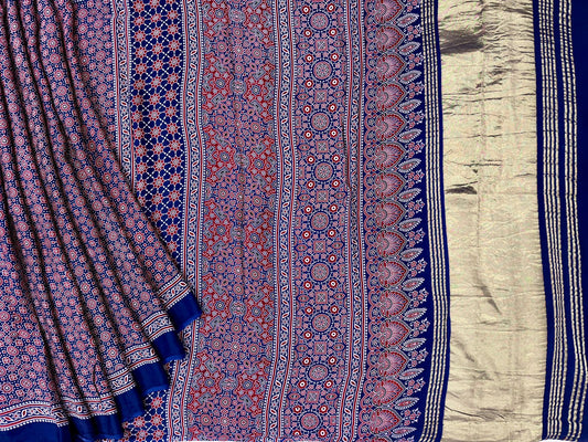 Purple ajrakh block print on pure modal crepe