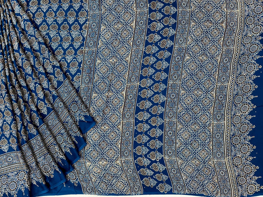 Blue Crepe saree