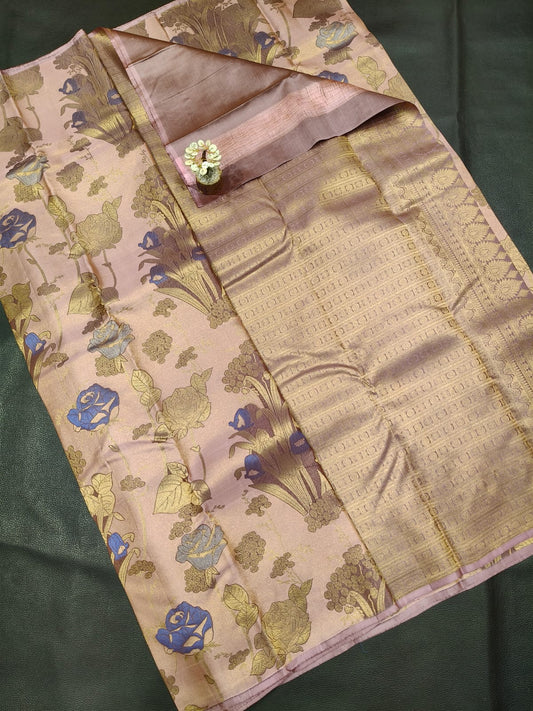 3D Gold and Blue Digital Printed Saree for Women – Stylish & Trendy Ethnic Wear