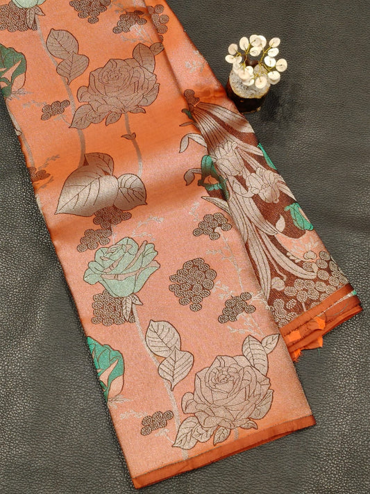 3-D Orange Digital Printed Saree for Women – Stylish & Trendy Ethnic Wear