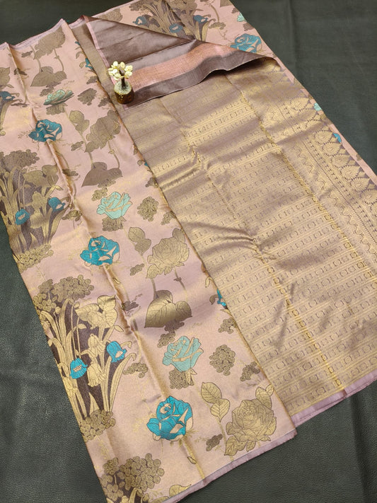 3-D Gold and Blue Digital Printed Saree for Women – Stylish & Trendy Ethnic Wear