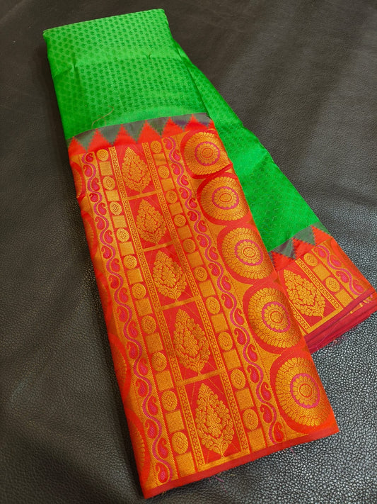 Green And Red Half Kanchi Saree USA