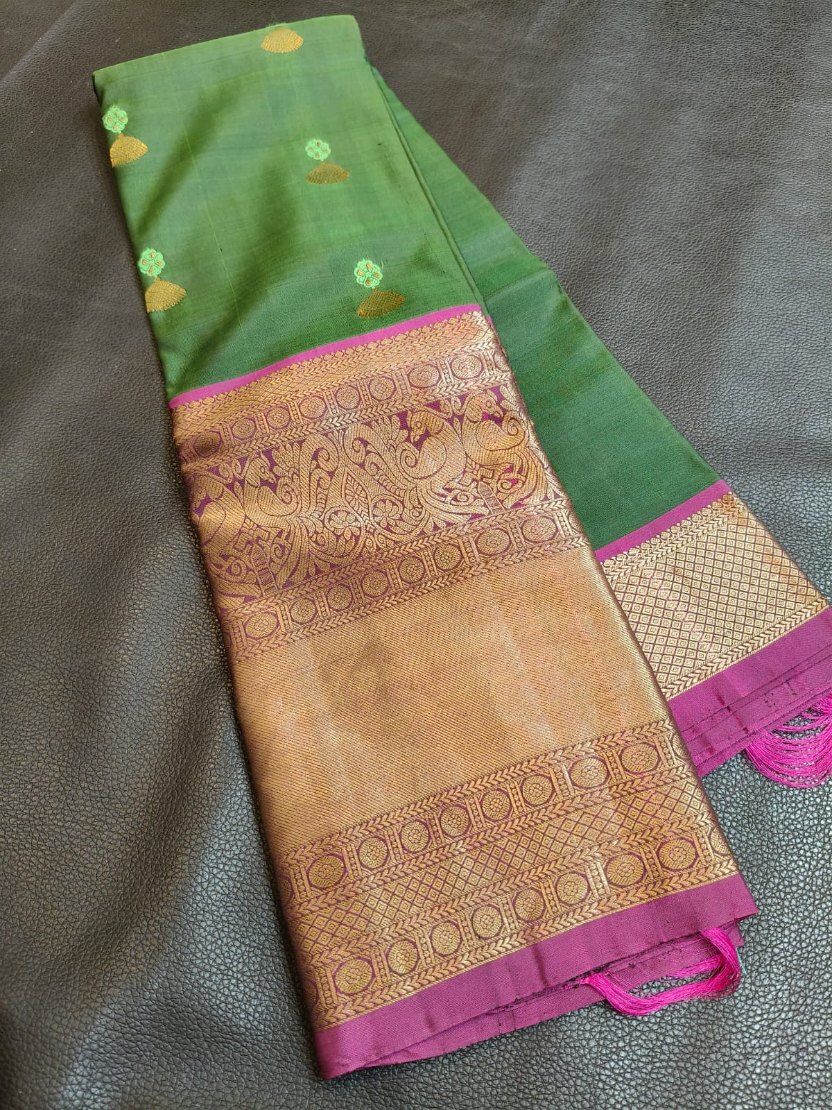 Dark Green With Gold Half Kanchi Saree USA