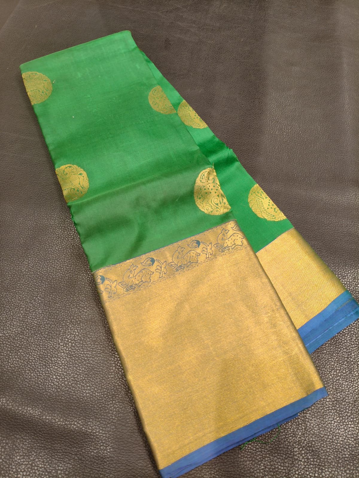 Green With Gold Border Half Kanchi Saree USA