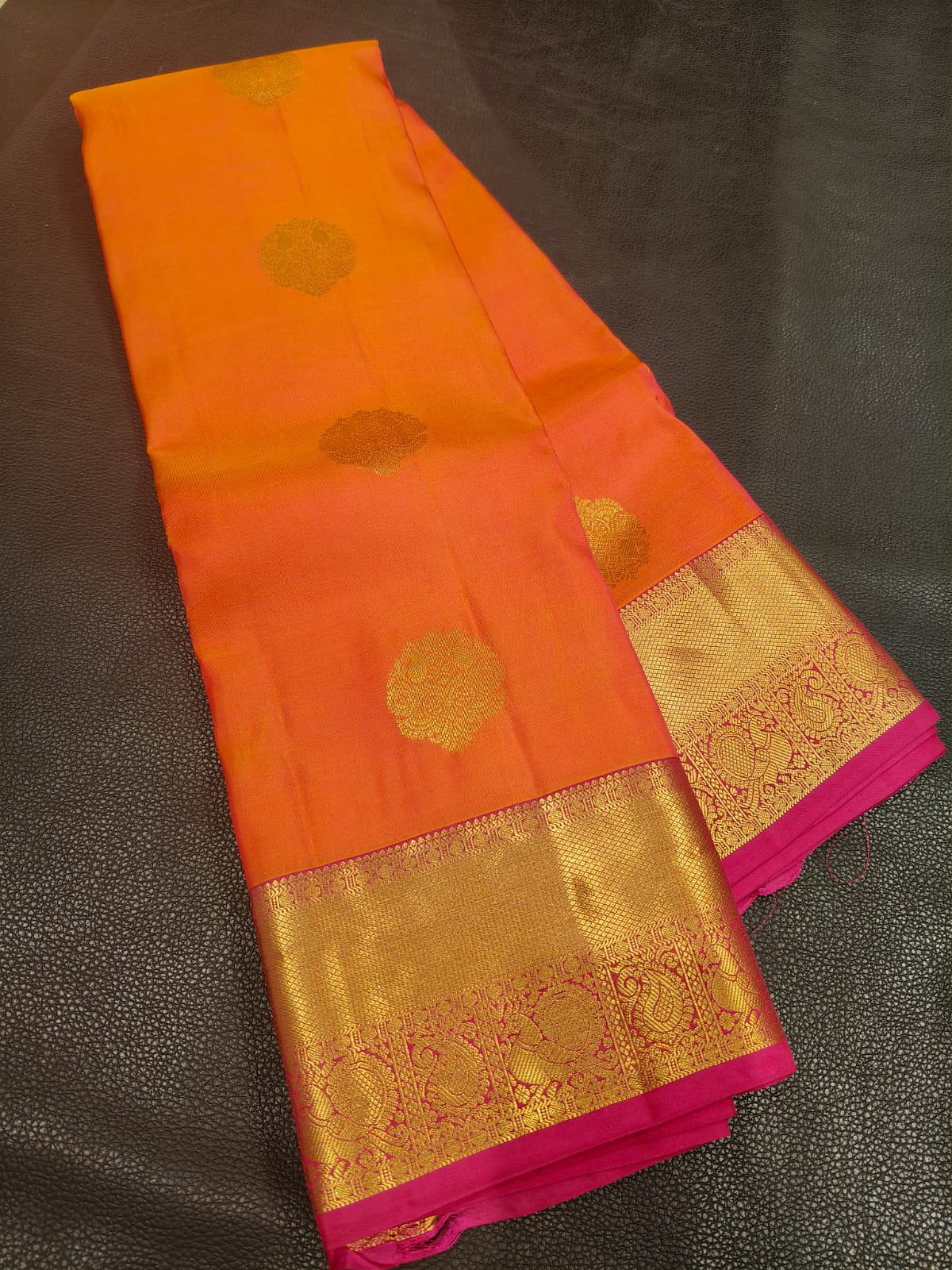Orange With Gold Half Kanchi Saree USA