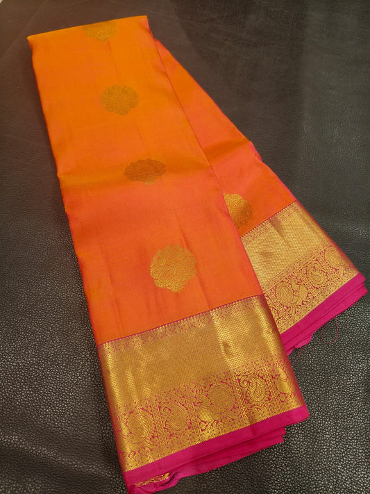 Orange With Gold Half Kanchi Saree USA