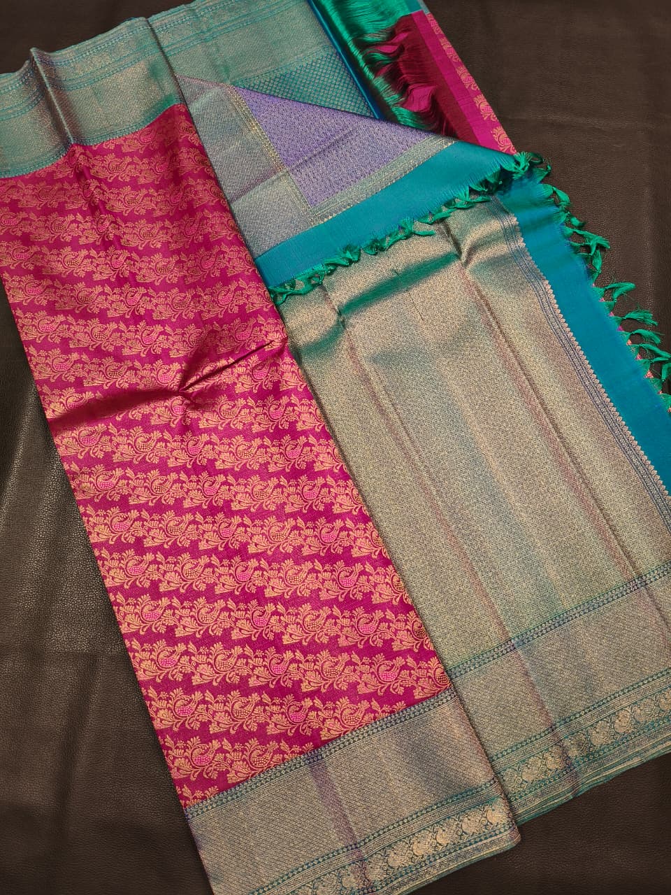 Pink and blue Kanchi Silk Saree