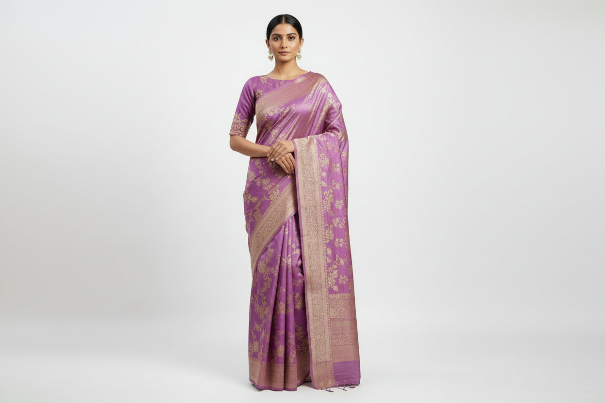 Semi silk Banarasi pink Saree