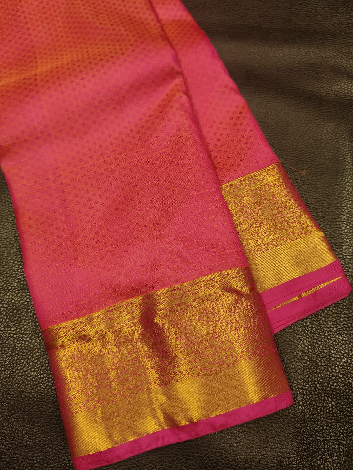 Pink and purple  with Gold Pure Jangala Saree 