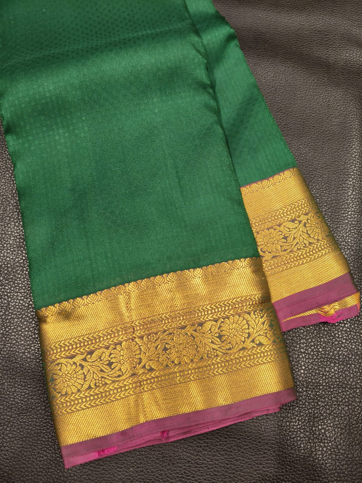 Green  with Gold Pure Jangala Saree 