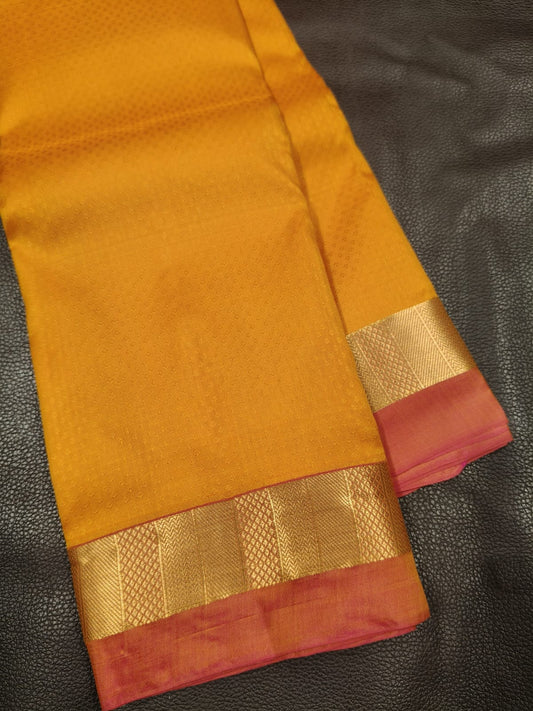Yellow and red  with Gold Pure Jangala Saree 