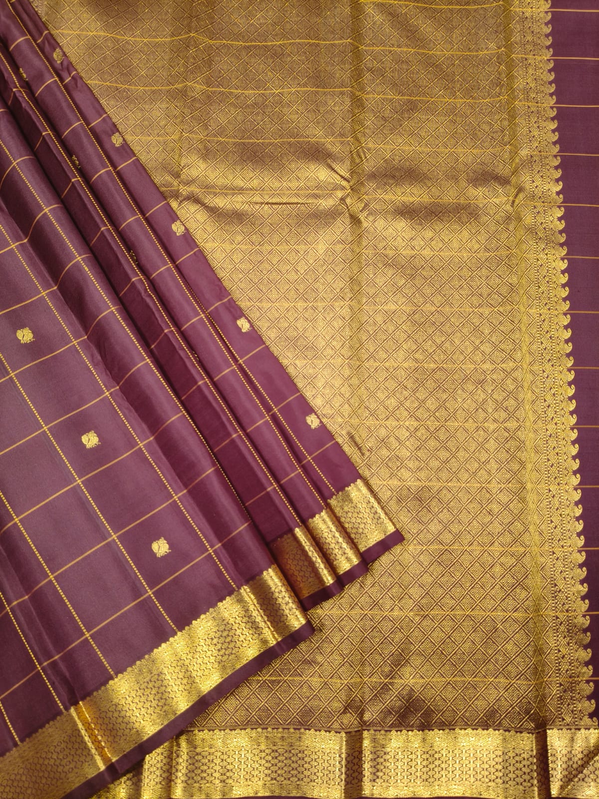Dark Purple with Golden Kanchi Silk Saree
