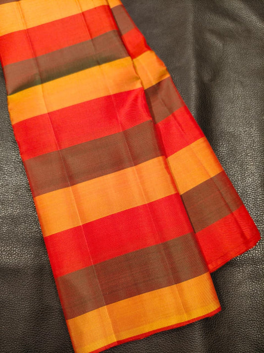 Yellow,green and red Gold Kanchipuram Saree 