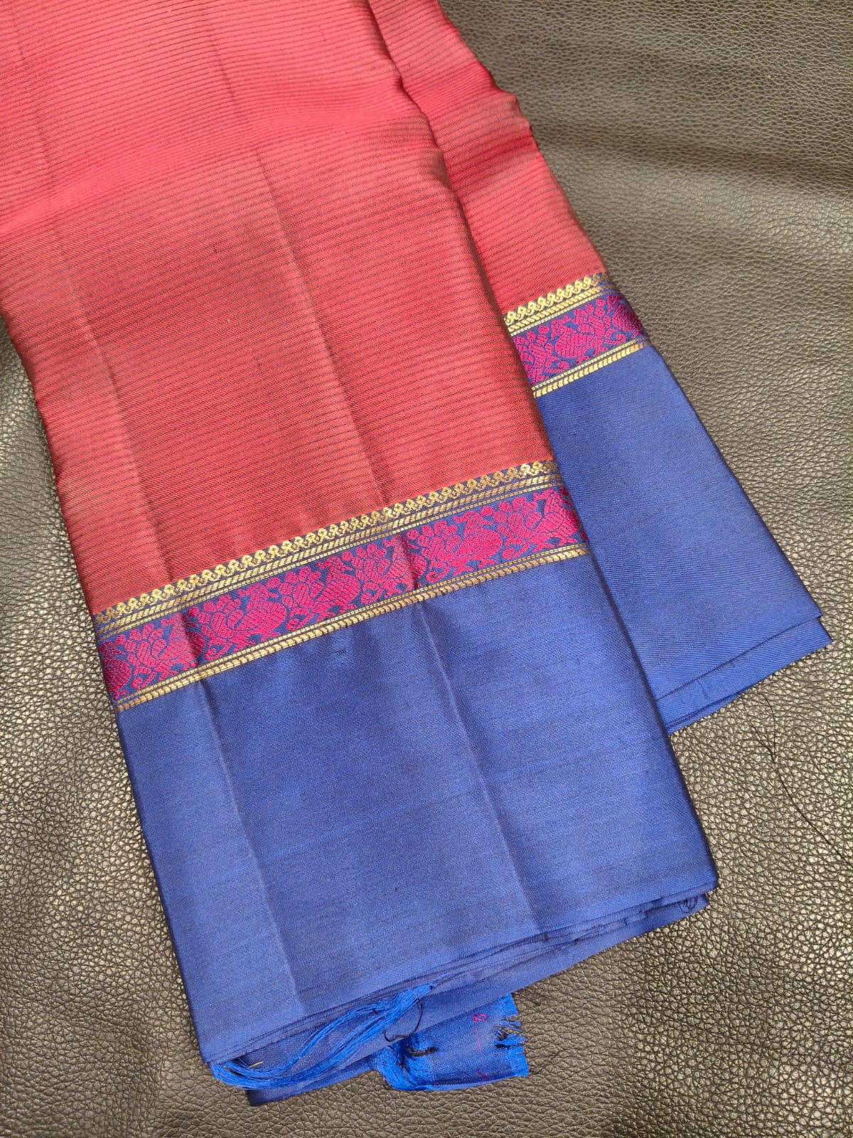Pink with Blue Kanchipuram Silk Saree