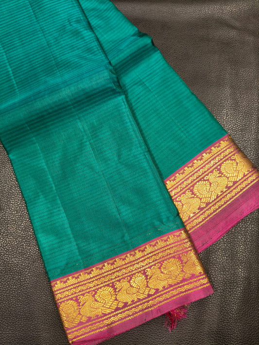 Green with pink Kanchipuram Silk Saree