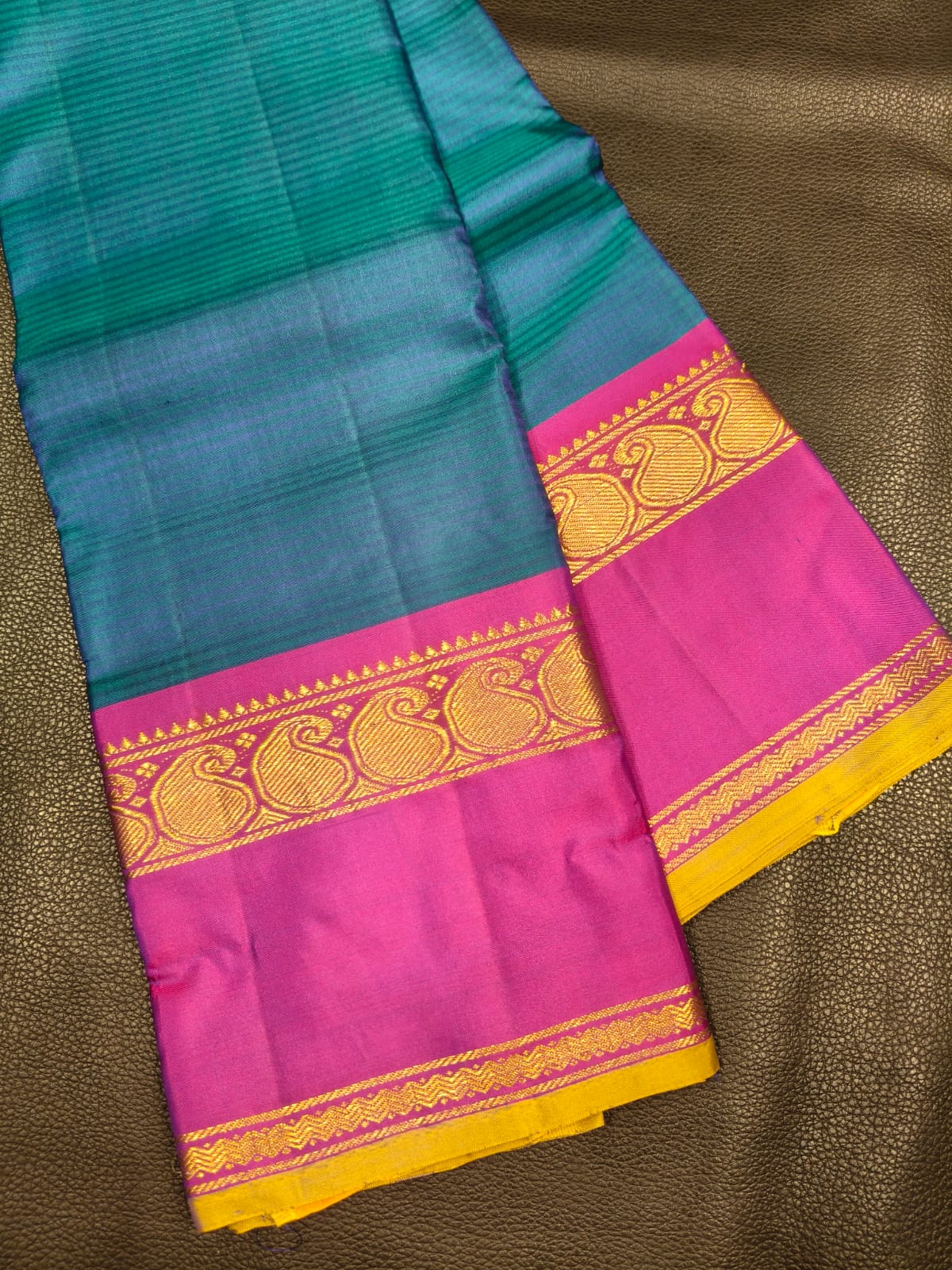 Blue with Pink Kanchipuram Silk Saree