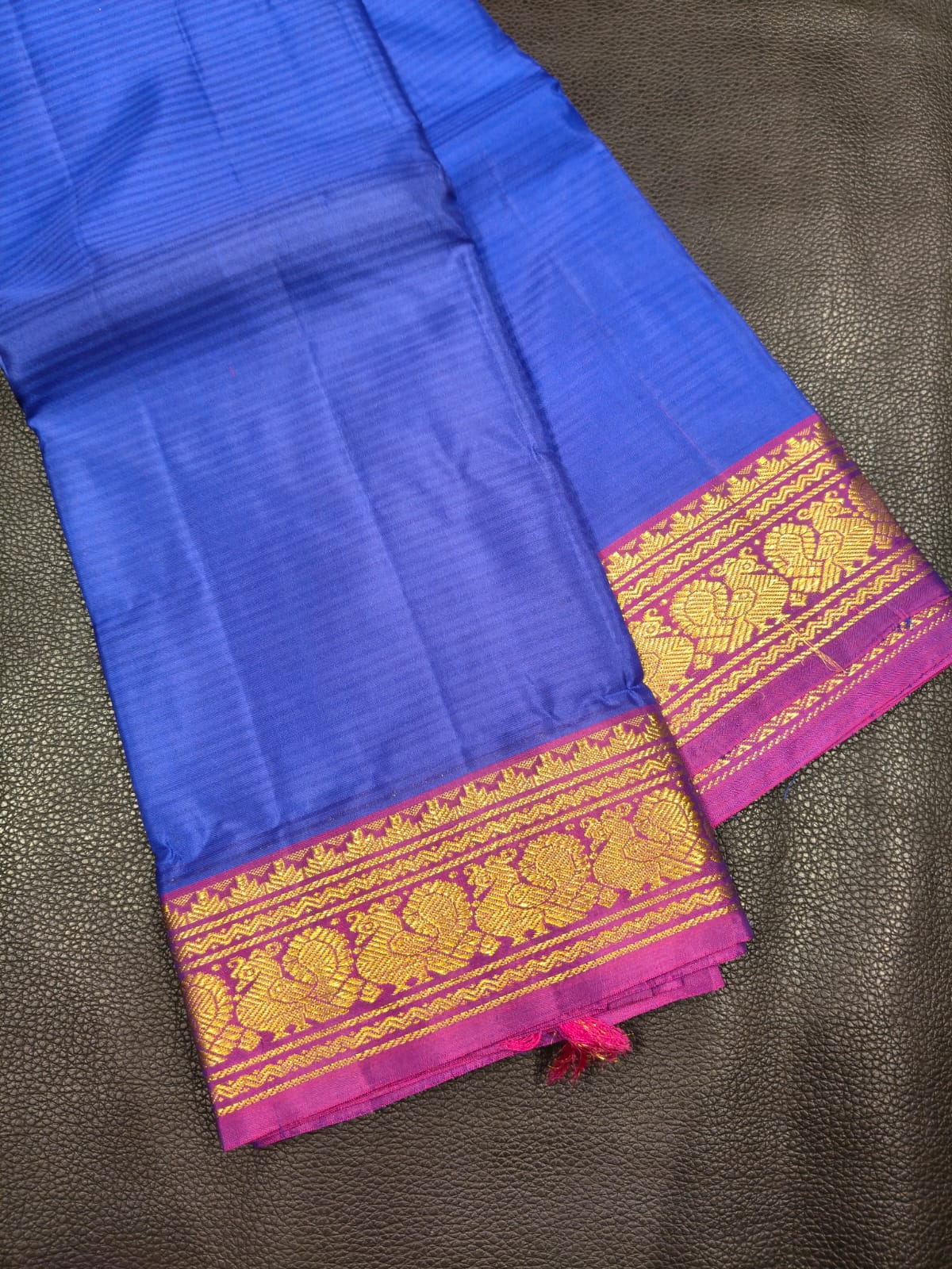 Blue with gold bordr Kanchipuram Silk Saree