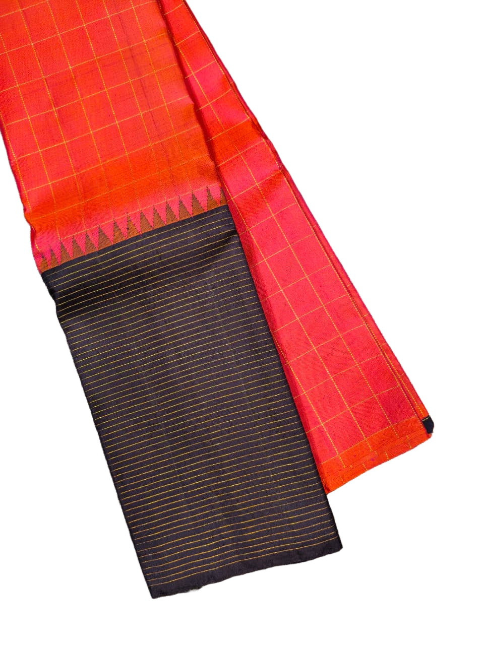 Red With Black Kanchipuram Saree USA
