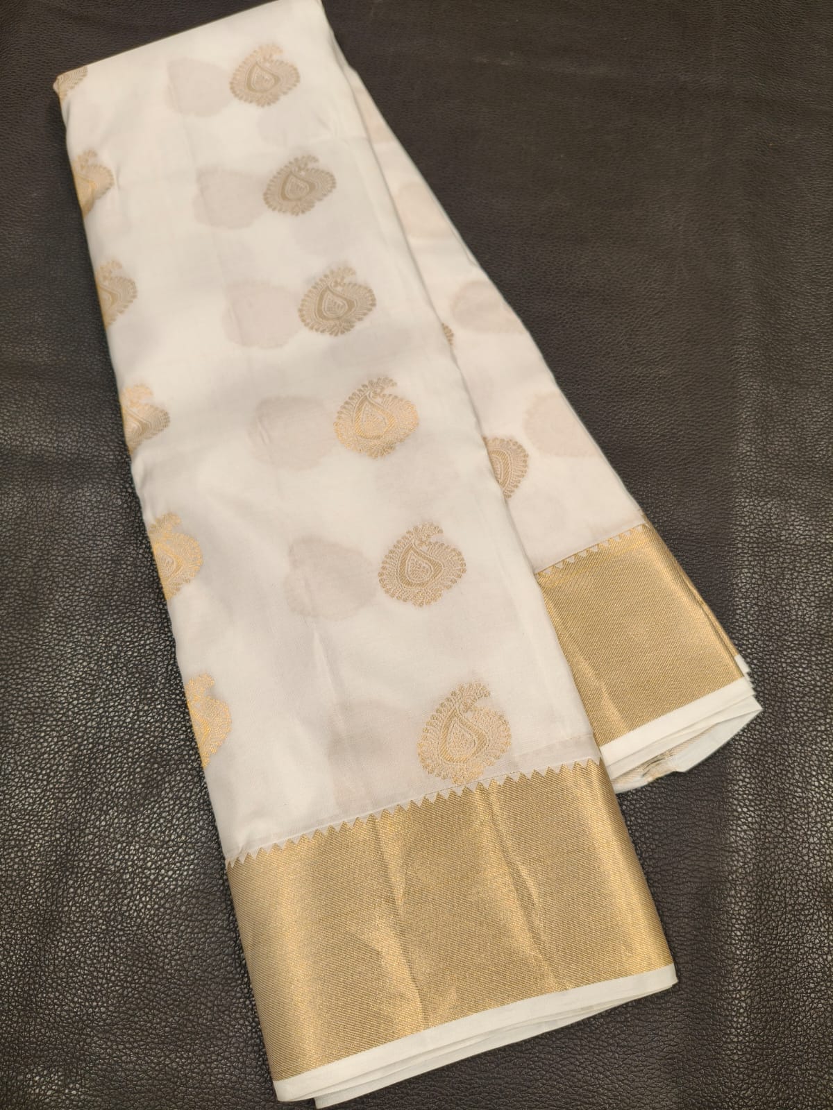 White With Gold Kanchipuram Saree USA