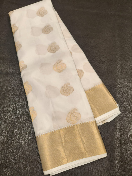 White With Gold Kanchipuram Saree USA