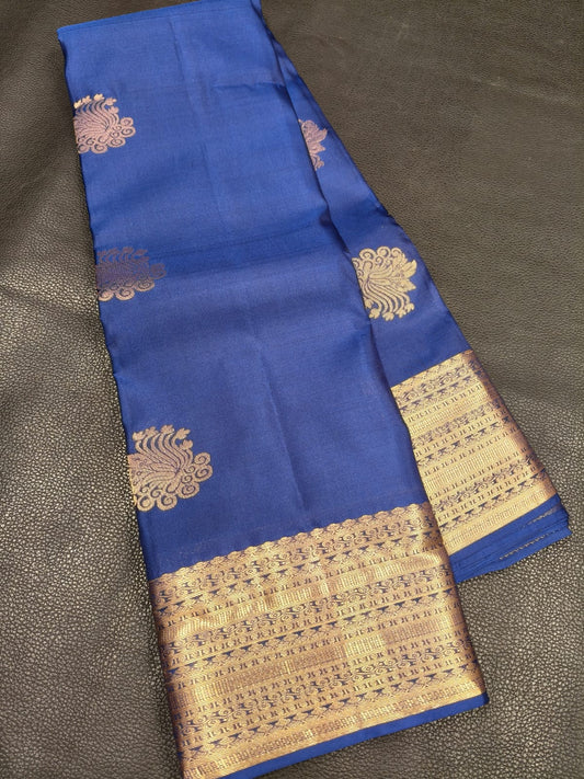 Blue With Gold Kanchipuram Saree USA