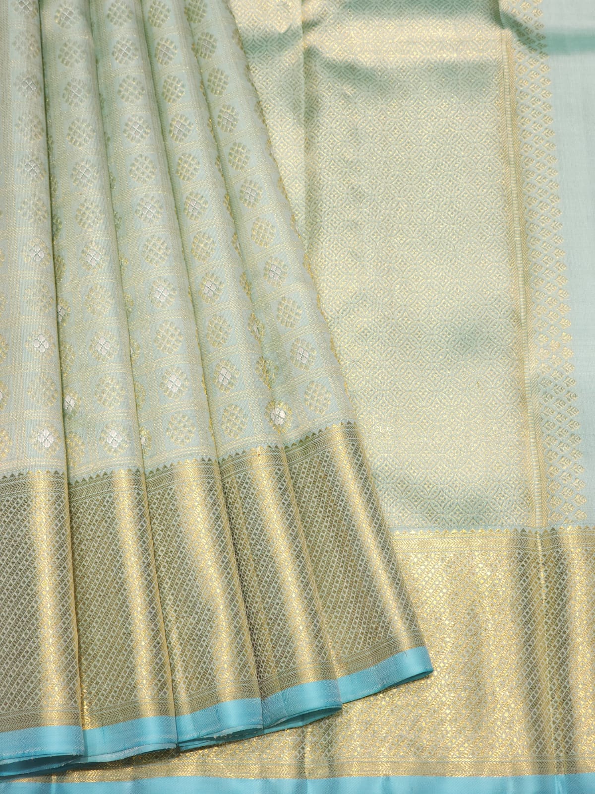 Light Blue with Gold Border Kanchi Saree USA