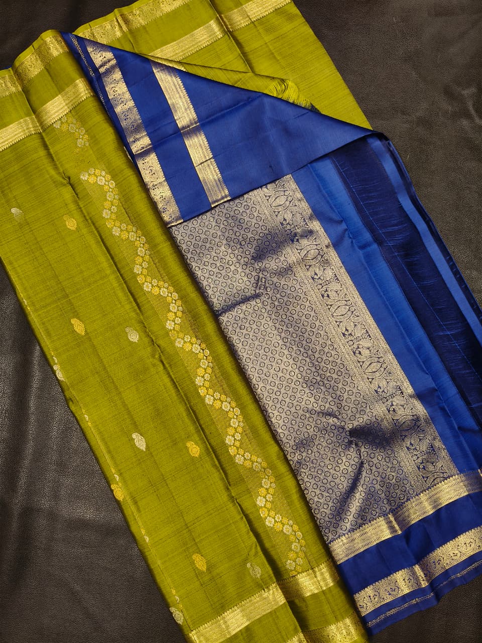 Green With Blue Gold Kanchipuram Saree USA