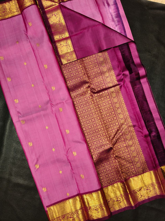 Pink With Brown Gold Kanchipuram Saree USA