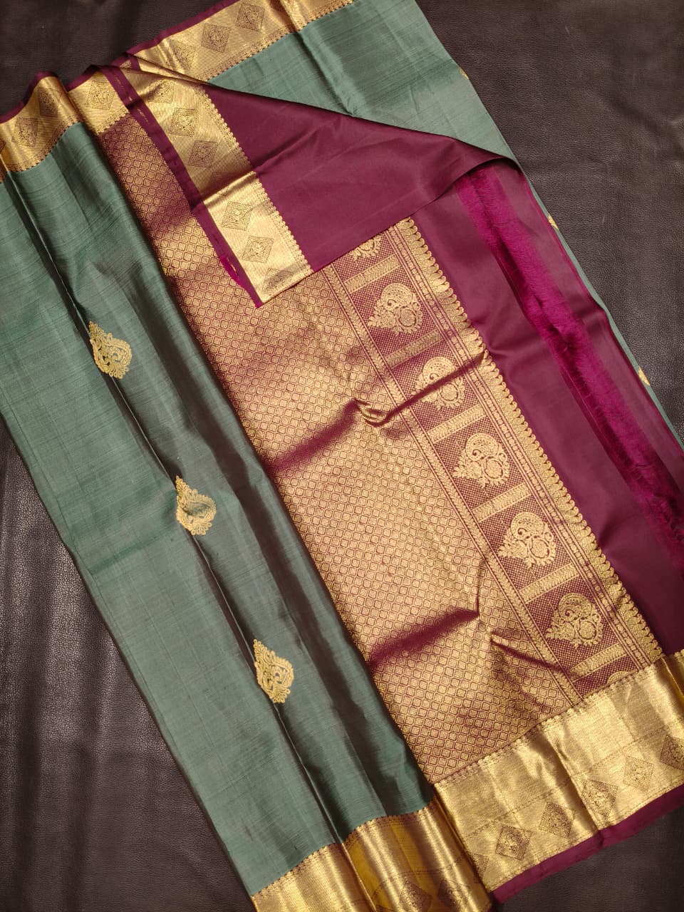 Dark Green With Red Kanchipuram Saree USA