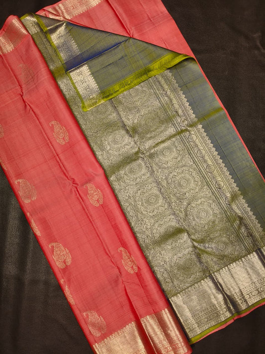 Red With Green Gold Kanchipuram Saree USA