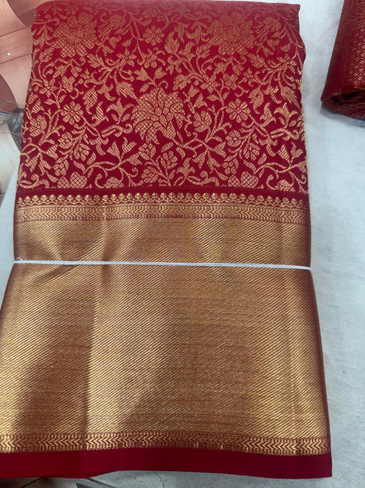Red with gold border Kanchipuram Silk Saree