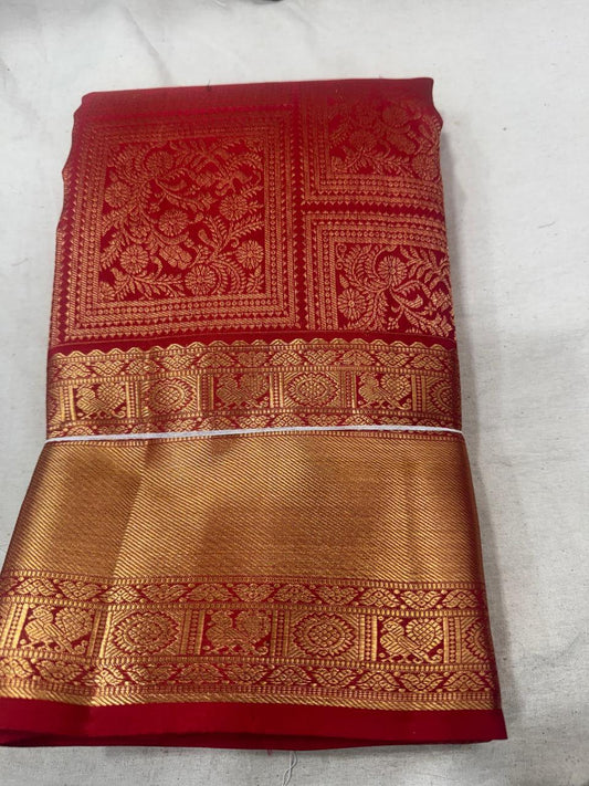 Red with gold border Kanchipuram Silk Saree