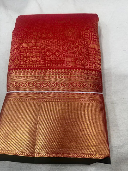 Red with gold border Kanchipuram Silk Saree