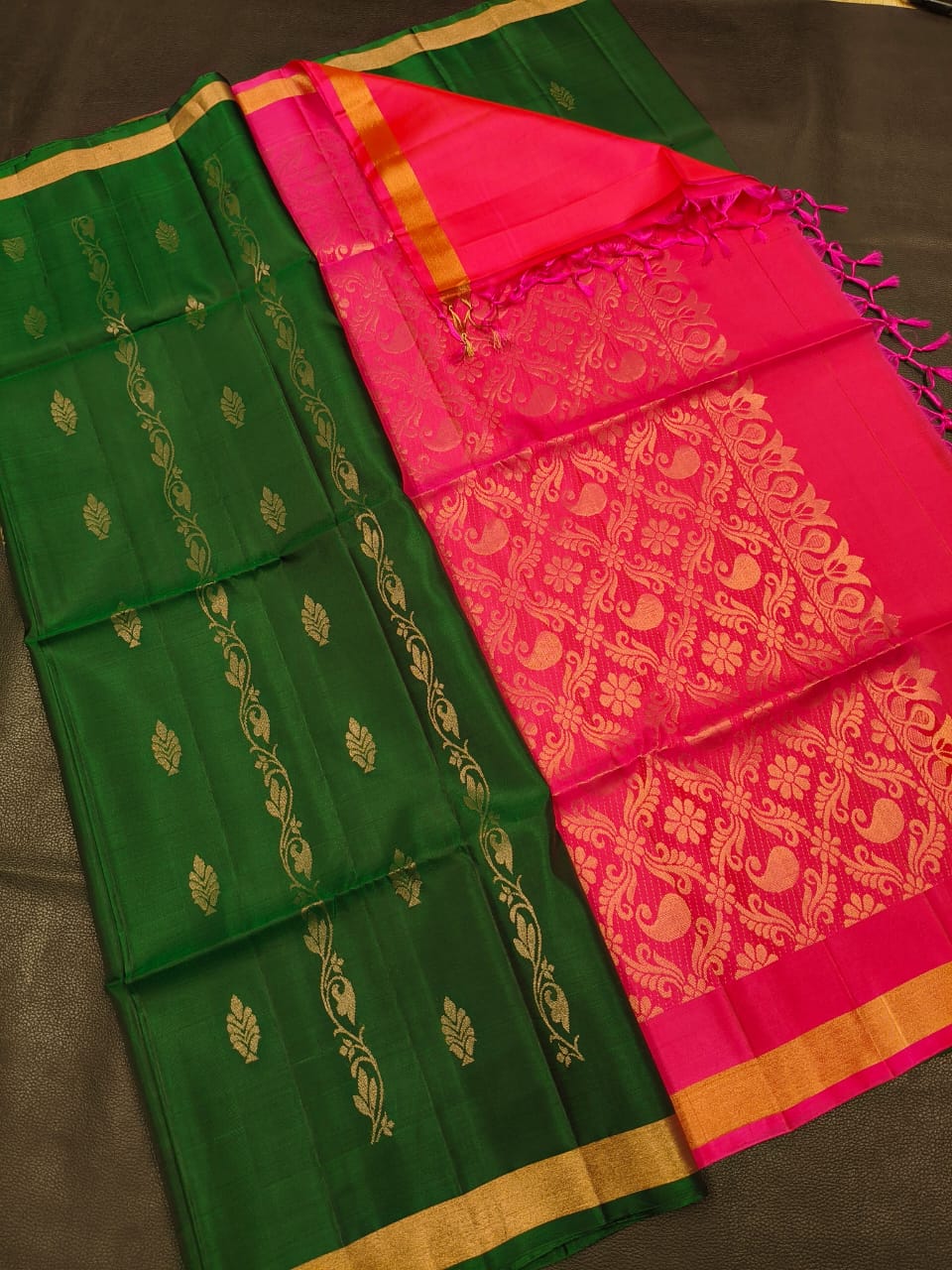 Dark Green With Pink Soft Silk Saree USA
