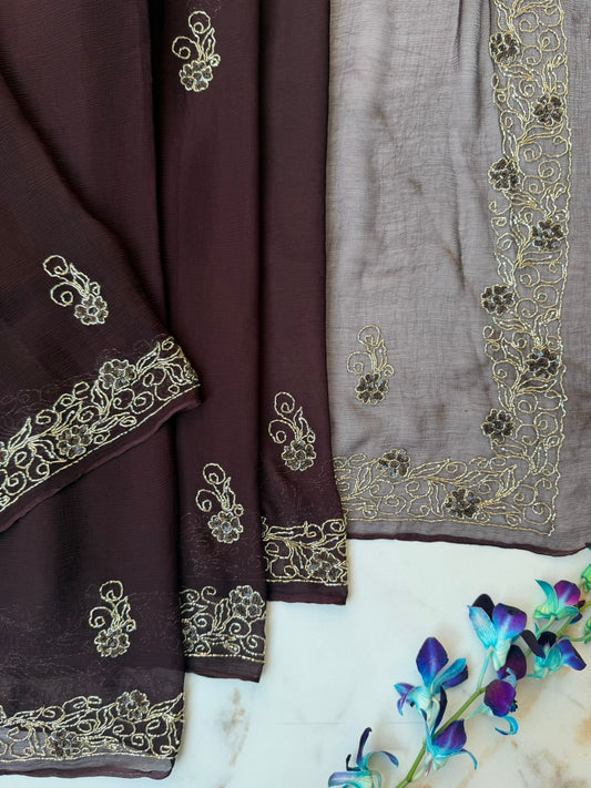 Wine color  chiffon  Saree USA